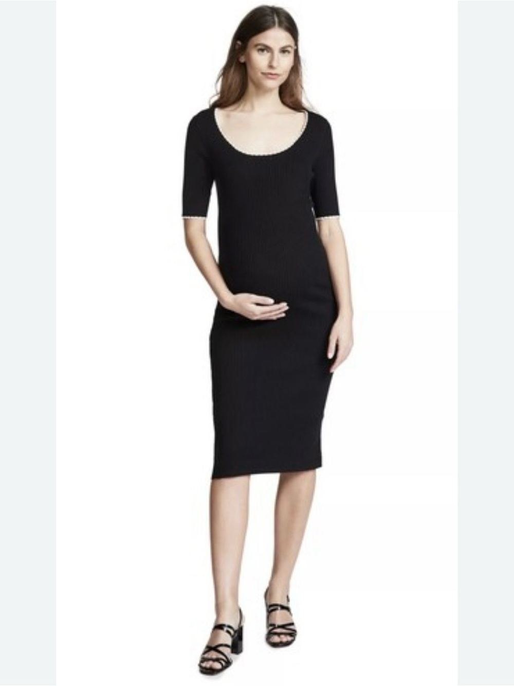 HATCH Maternity The Celine Black Midi Knit Dress Cream Trim Quiet Luxury $288
